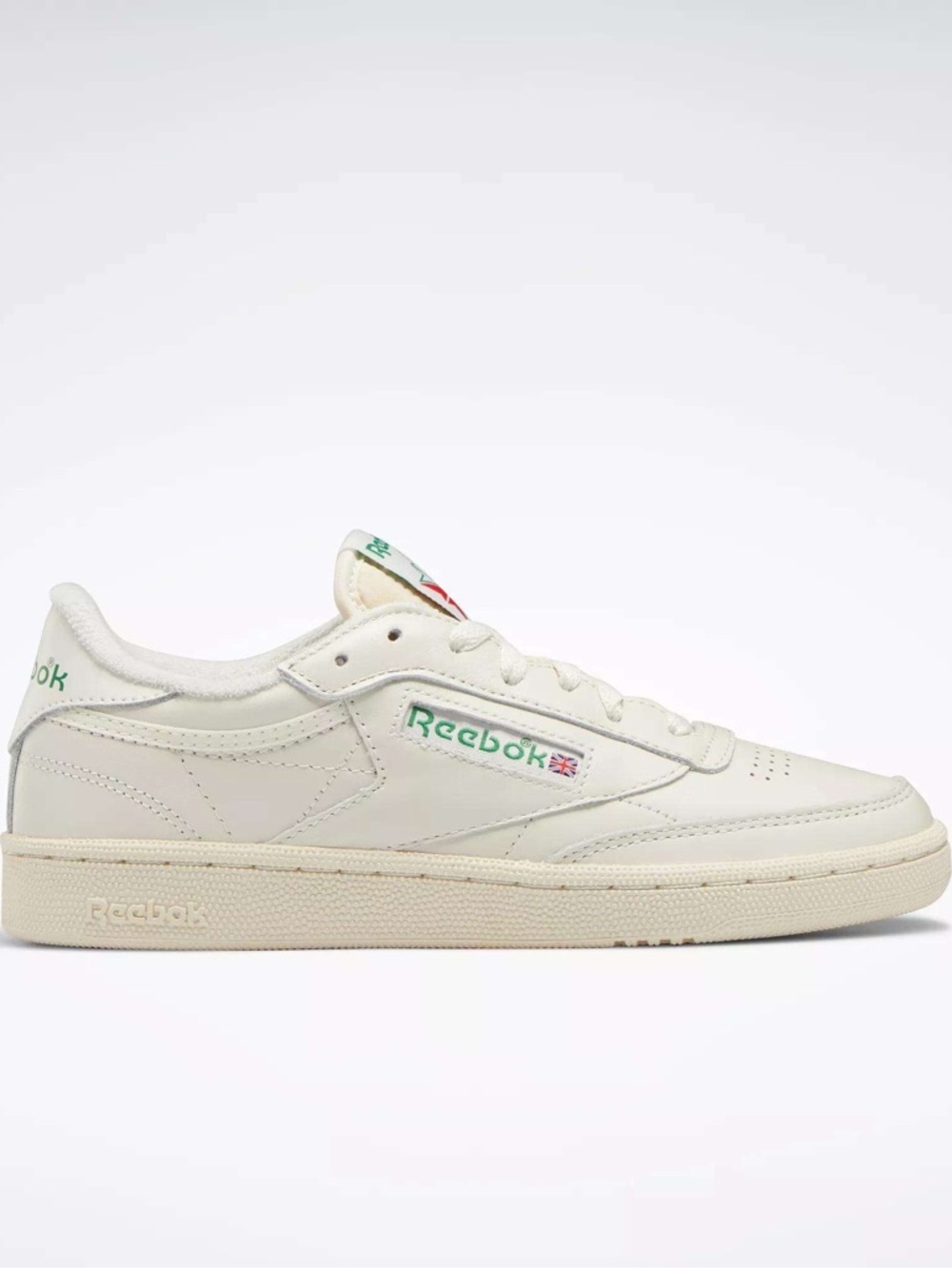 Reebok Club C 85 Low Sneakers in Off-White with Green Logo